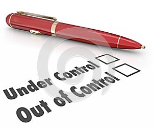 Under or Out of Control Pen Check Boxes Managing Project Well or