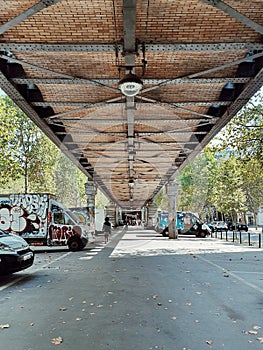 Under of the Parisians metro, view of the empty street of the typical walkway in Paris, France