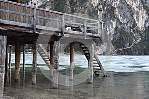 Under the pier lake braies dolomites italy south tyrol