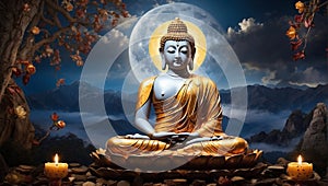 Shakyamuni Buddha entered nirvana under a full moon photo