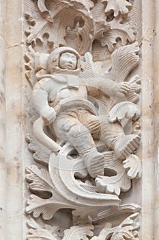 Under relief The astronaut. Salamanca cathedral