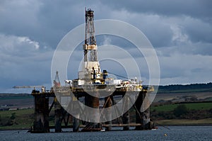 Under Repair Oil Rig, on the Moray Firth,near Ivergordon, Ross-shire, Scotland, UK.