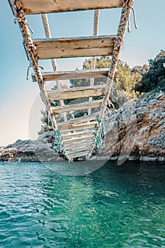 Under the rope bridge over a cliff in Punta Christo, Pula, Croatia - Europe. Travel photography, perfect for magazines and travel photo