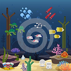 Under the sea animal Cartoon Vector Set