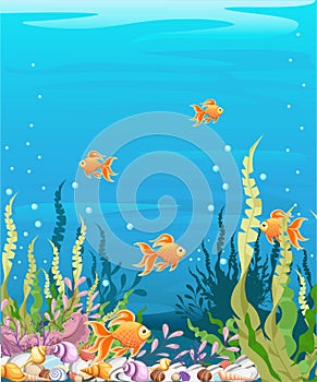 under the sea background Marine Life Landscape - the ocean and underwater world with different inhabitants. For print, crea
