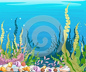 under the sea background Marine Life Landscape - the ocean and underwater world with different inhabitants. For print, crea