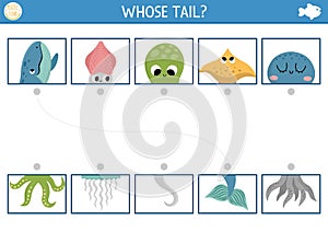 Under the sea connect the halves worksheet. Matching game for preschool children with ocean animals. Match heads and tails