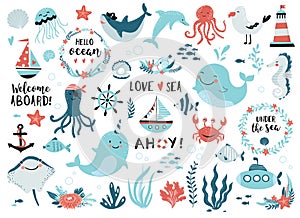 Under the sea set, cute marine animals