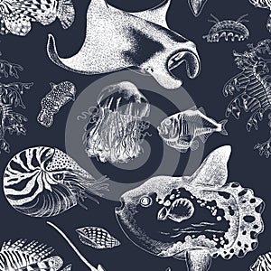 Under the sea vector seamless pattern