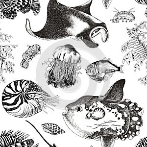 Under the sea vector seamless pattern