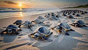 Under the Stars: Kemp\'s Ridley Hatchlings Making Their Way to the Water photo