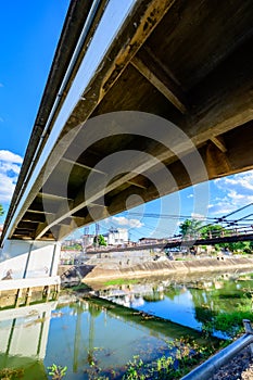 Under the suspension bridge in Ngao city