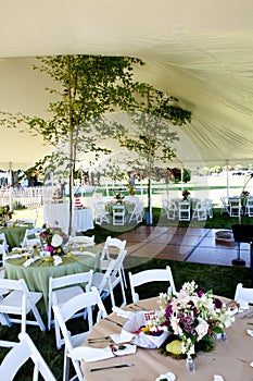 Under a tent during a wedding