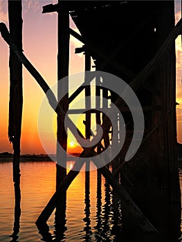 Under U-Bein bridge at sunset