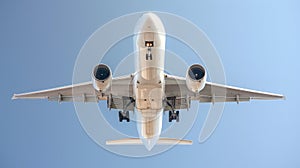 under view of jet cargo airplane takeoff to the beautiful sky