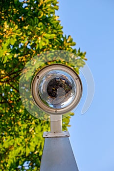 Under view of spherical cctv in the car park.