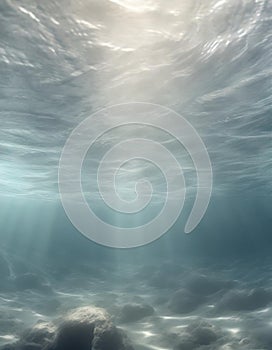 Under water background with light rays in deep water