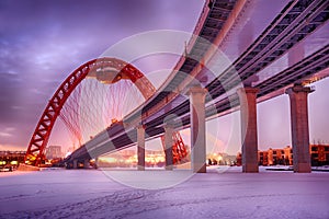 Under Zhivopisny Bridge Curve in Winter Twilight