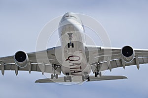 Underbelly landing airplane Airbus Qatar Airways