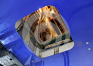 Underbelly service hatch entry of the Transaero Boeing 747, Griffiss International Airport, Rome, NY