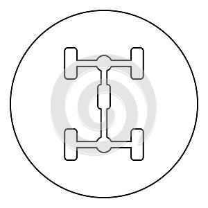 Undercarriage Chassis Carriage for car Vehicle frame icon in circle round outline black color vector illustration flat style image