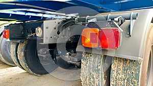 Undercarriage trailer truck or rear truck view from low angle