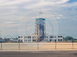 Underconstruction Airport Terminal and Air Traffic Control Tower of Gautam Buddha International Airport in Bhairahawa, Nepal.