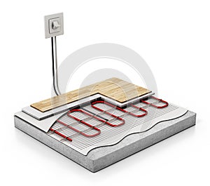 Underfloor heating detail isolated on white background. 3D illustration