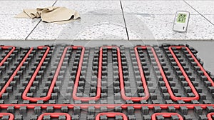 Underfloor heating on fixing mat