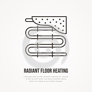 Underfloor heating flat line icon. Outline sign of radiant floor hot pipes. Vector illustration for plumbing service