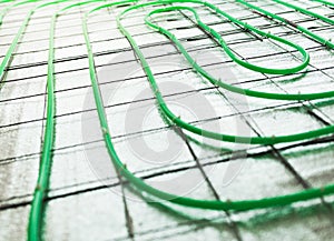 Underfloor heating green pipe installation