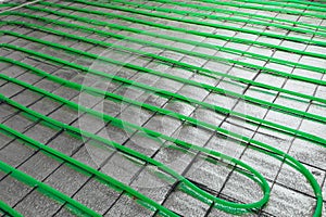 Underfloor heating green pipeline installation