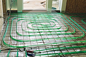 Underfloor heating green pipeline installation