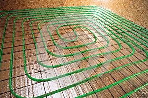 Underfloor heating green pipeline installation