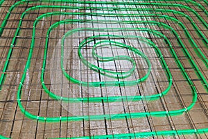 Underfloor heating green pipeline installation