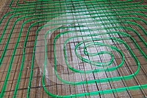 Underfloor heating green pipeline installation