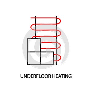 Underfloor heating red line vector icon. Plumbing.