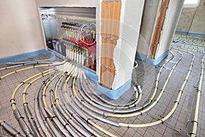 Underfloor heating system in construction of new residential house