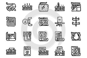 Underfloor heating system line vector doodle simple icon set