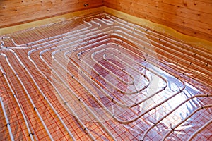 Underfloor surface heating pipes. Low temperature heating concept