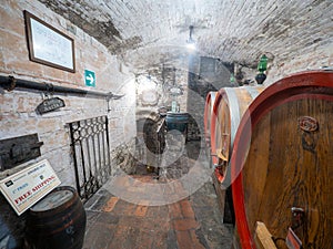 Undergroud wine cellar in Montepulciano, Tuscany, Italy
