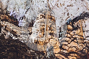 Underground cave, amazing scene , view of stalactites and stalagmite underground