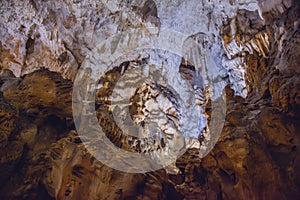 Underground cave, amazing scene , view of stalactites and stalagmite underground