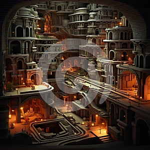 Underground Cities subterranean urban environments with intricate tunnels underground AI Isometric