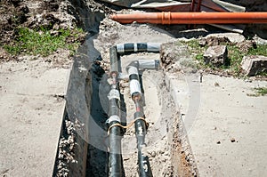 Underground district heating pipeline system reparation and reconstruction on the street in the city old ones replacement with new