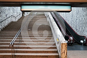 Underground gateway; stairwan and escalator beside