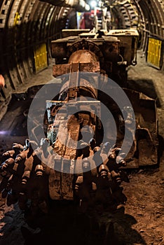 Underground heading machine in coal mine photo