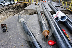 Underground heating system pipes replacement on the city street