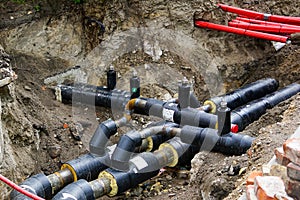 underground heating system pipes replacement on the city street