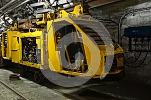 Underground industrial train in mine